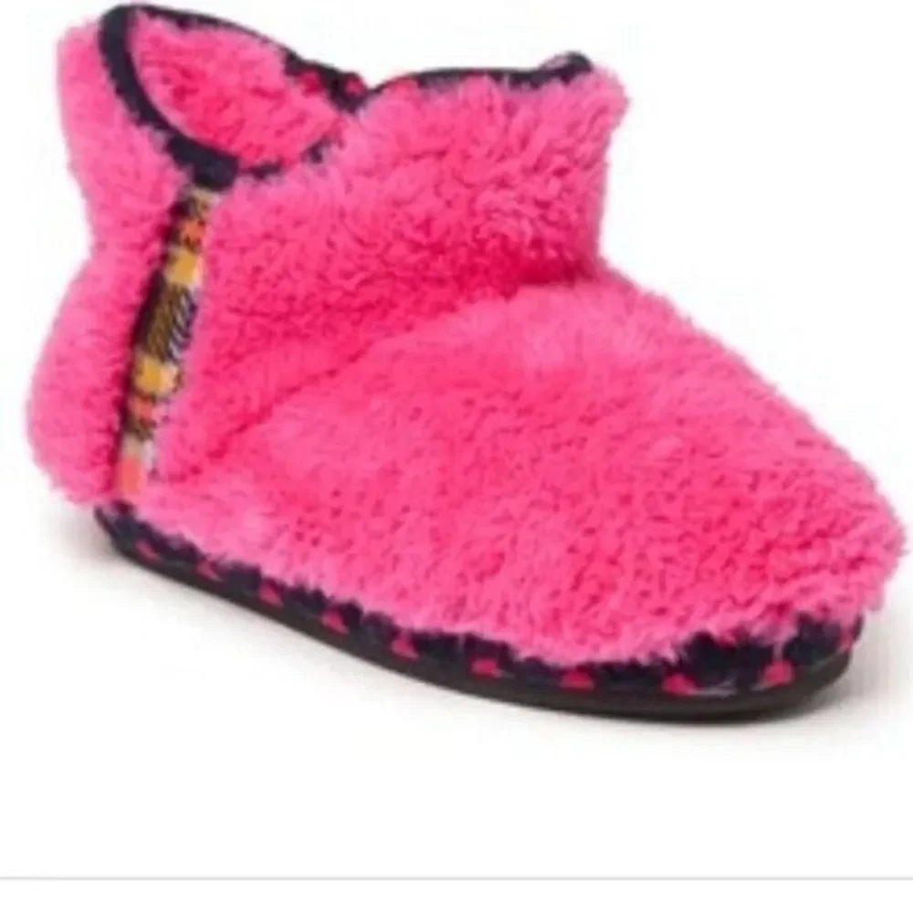 Dearfoams Memory Foam Slippers Girls 13/1 Plush Pile Pink Polka Dot Indoor/Out